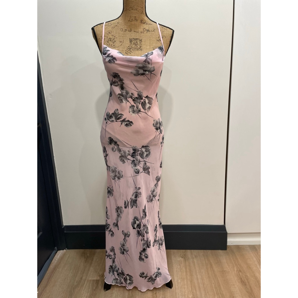 VTG Sheer Floral Cowl neck Chemise Slip Dress M Romantic Fairy Coquette Y2K - Picture 1 of 10